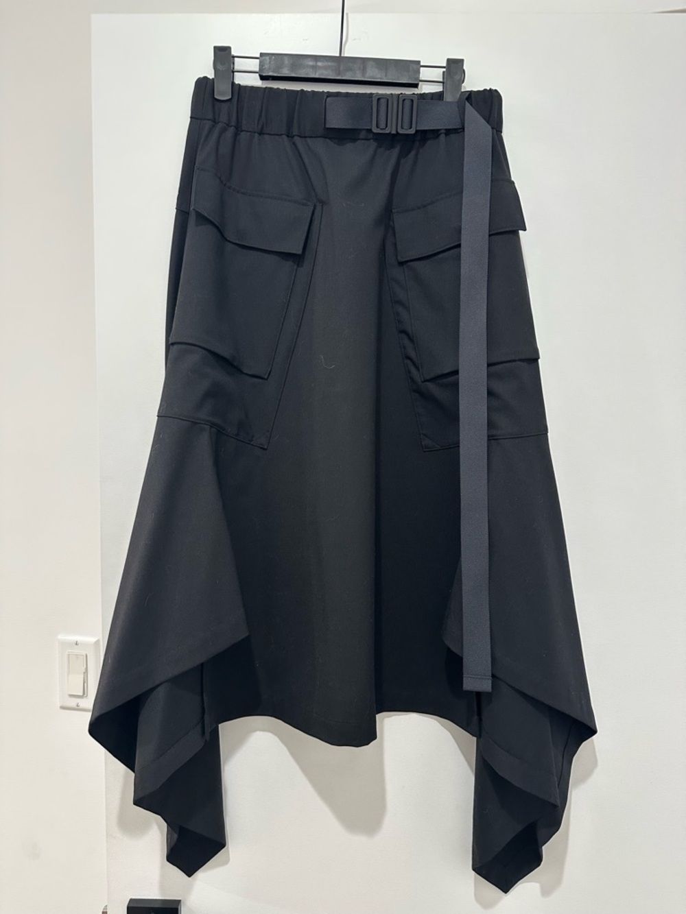 Y-3 Black Asymmetric Cargo Midi Skirt with Belt